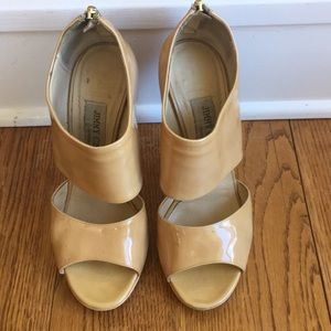 Jimmy Choo Nude Patent Leather Sandal Heels Sz 37